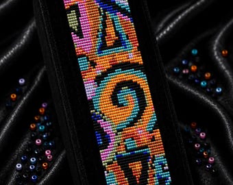 Colorful Mosaic Loom Bracelet Pattern, Miyuki Delica 11/0 Beading Cuff, PDF Download