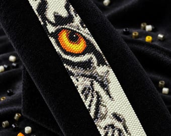 Amber Gaze Tiger Peyote Pattern, Beaded Bracelet, Bookmark, Wall Hanging & Car Charm | Miyuki Delica 11/0 PDF
