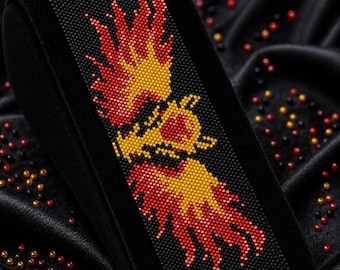 Peyote Stitch Bracelet Bead Pattern DIY Fire Winged Horse Seed Bead Cuff