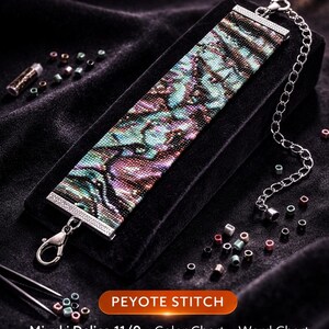 Instant Download Beading Pattern Peyote Stitch Bracelet Textures Abalone Shell Seed Bead Cuff