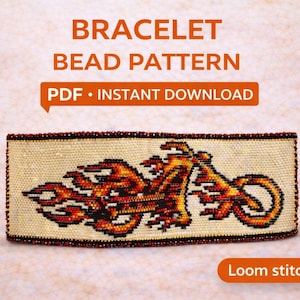Instant Download Beading Loom Stitch Bracelet Flaming Harley Seed Bead Cuff