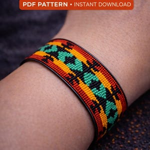Instant Download Beading Pattern Loom Stitch Bracelet Tribal Continuous Geometric Thin Seed Bead Cuff