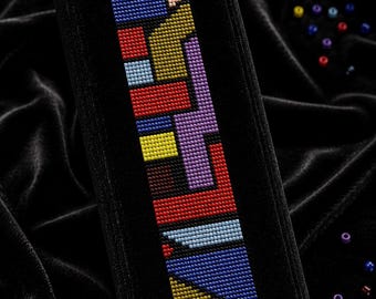 Patrón de abalorios de descarga instantánea Pulsera con puntada peyote Brazalete con cuentas geométricas de colores