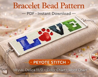 Peyote-steekarmband met kralenpatroon direct downloaden I Love Dogs Seed Bead-manchet