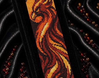 Phoenix of the Sun Loom Bracelet Pattern, Miyuki Delica 11/0 Beading Cuff, PDF Download