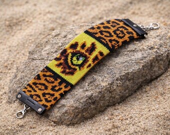 Peyote Stitch Beading Pattern: Born to be Wild Cheetah Eye Cuff Bracelet (PDF Download)