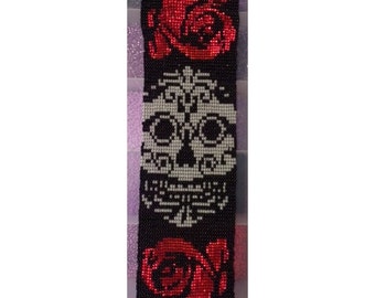 Instant Download Beading Pattern Peyote Stitch Bracelet Sugar Skull in Roses Seed Bead Cuff