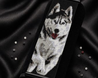 Siberian Husky Peyote Bracelet Pattern, Miyuki Delica 11/0 Beading Cuff, PDF Download