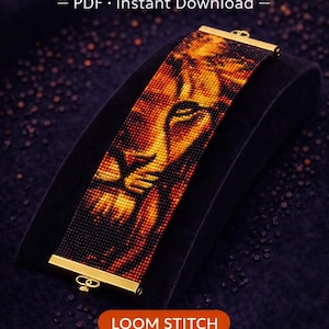 Instant Download Beading Pattern Loom Stitch Bracelet Lion in Sunset Seed Bead Cuff