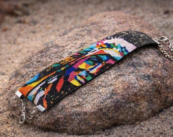 Peyote Stitch Bracelet Beading Pattern: Native Warrior Abstract Cuff (PDF Download)