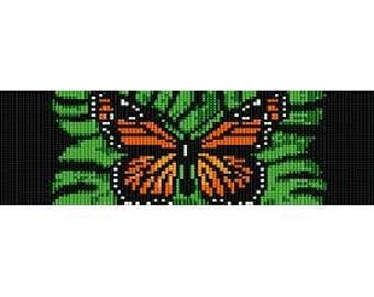 Instant Download Beading Pattern Loom Stitch Bracelet Monarch Butterfly Green Seed Bead Cuff