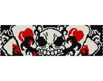 Instant Download Beading Pattern 2 Drop Peyote Stitch Bracelet Skull Gambler Seed Bead Cuff