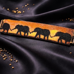 Instant Download Beading Pattern Peyote Stitch Bracelet Elephants in the Sunset Seed Bead Cuff