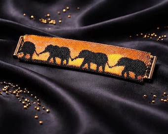 Instant Download Beading Pattern Peyote Stitch Bracelet Elephants in the Sunset Seed Bead Cuff