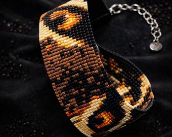 Loom Bead Pattern for Bracelet Tiger Eyes Thin Seed Bead Cuff