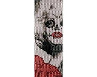 Patrón de abalorios de descarga instantánea para pulsera de punto peyote con calavera de azúcar de Marilyn Monroe.