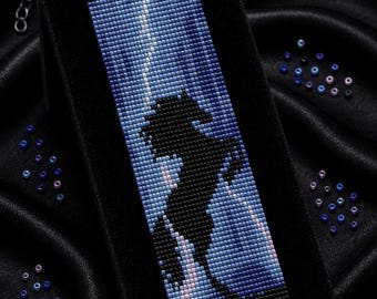 Thunder Horse Loom Bracelet Pattern, Horse Seed Bead Cuff, Miyuki Delica 11/0 Beading Pattern PDF