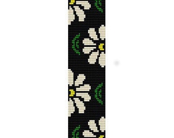 Patrón de abalorios de descarga instantánea Pulsera de punto peyote Brazalete de cuentas de 1 semilla con margaritas