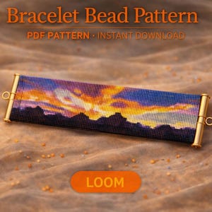 Loom Stitch Bead Pattern for Bracelet DIY Mountains in Sunset Seed Bead Cuff