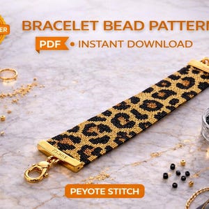Instant Download Beading Pattern Peyote Stitch Bracelet Snow Leopard Print Seed Bead Cuff
