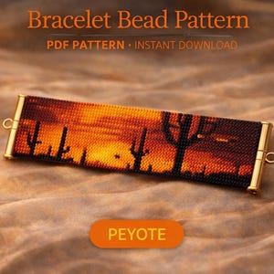 Patrón de abalorios de descarga instantánea Pulsera con puntada peyote Desierto al atardecer Brazalete con cuentas de semillas