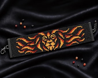 Patrón para telar Fire King Lion, pulsera de cuentas, marcapáginas, adorno de pared y colgante para coche / Miyuki Delica 11/0 PDF