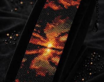 Instant Download Beading Pattern Peyote Stitch Bracelet Burning Sunset Seed Bead Cuff