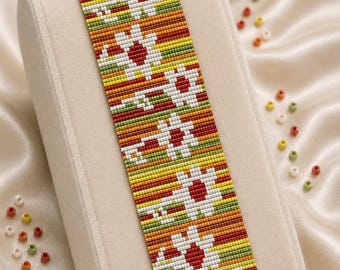 Loom Bead Pattern for Bracelet Retro Flower Garden Seed Bead Cuff