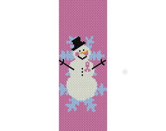 Instant Download Beading Pattern Peyote Stitch Bracelet Pink Ribbon Snowman Seed Bead Cuff