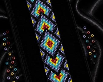 Indian Summer Peyote Bracelet Pattern, Geometric Seed Bead Cuff, Miyuki Delica 11/0 Beading Pattern, Instant Download PDF