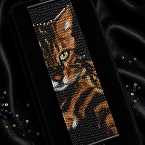 May include: A rectangular bracelet bead pattern featuring a detailed cat face design in shades of brown, black, and white. The text reads Bracelet Bead Pattern, PDF, Instant Download, PEYOTE STITCH, Miyuki Delica 11/0, Color Chart, Word Chart.