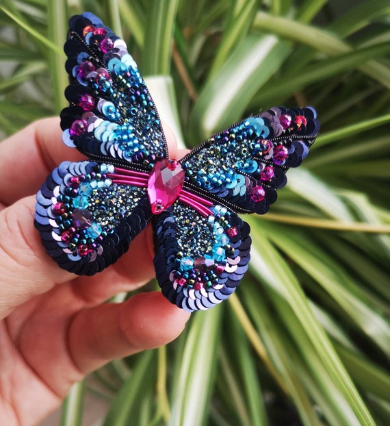 Swarovski Crystal Colorful Butterfly Brooch Bead Embroidere Butterfly Statement Butterfly Brooch OOAK Design Designer Butterfly Brooch Etsy