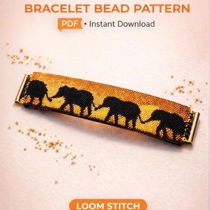 Instant Download Beading Pattern Loom Stitch Bracelet Elephants in the Sunset Seed Bead Cuff
