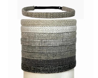 Woven Tweed Headband in Gray, Khaki - Thin, Comfortable Fabric Hairband