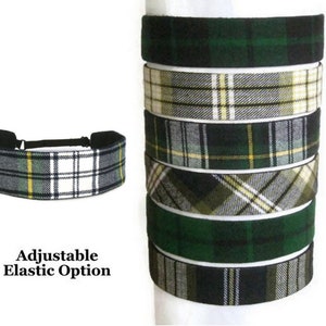 Plaid Headbands, No Slip Preppy Hairbands, Adjustable School Uniform Wide Headbands in Blue Green White Yellow for women teens girls