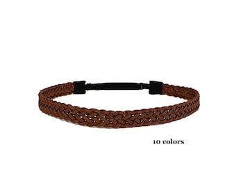 Wide Braided Faux Leather Headband - Boho Hippie Hairband