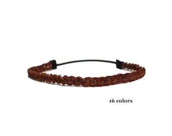 Braided Leather Headband - Boho Hippie Hairband with Adjustable Elastic