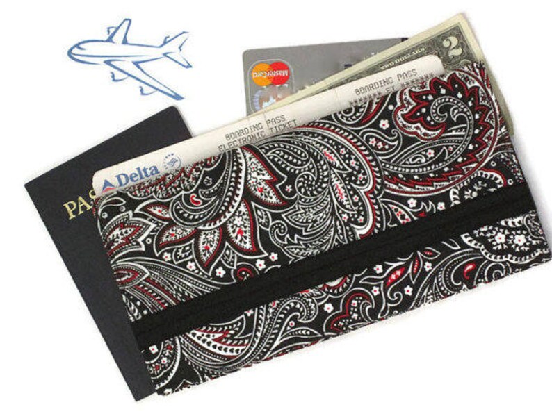 Passport Wallet and Boarding Pass Holder in Black Paisley Etsy