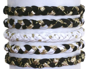 Braid Headband in Black Gold White Shiny Lame Fabric / Adjustable Hippie Boho Headband for women, men, girls, babies & teens