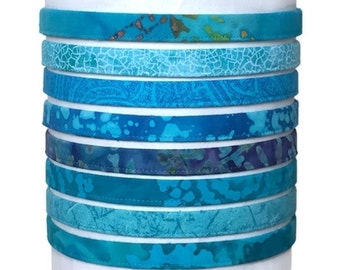 Thin Batik Headbands with Adjustable Elastic in Sizes for Women Men Teens Girls Toddlers in Blue & Aqua Cotton Fabric