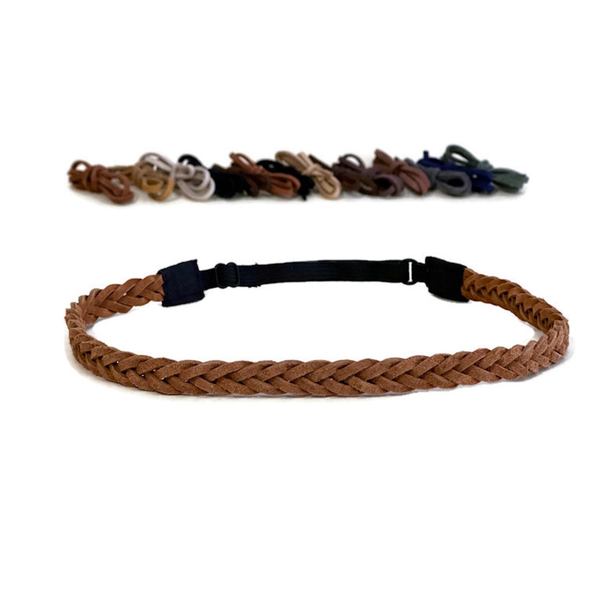 Suede Leather Braided Headband, Boho Hippie Style, Elastic  display picture 1