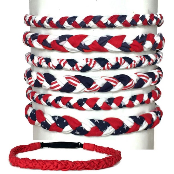 4th of July Headband in Red White & Blue Braided Fabric / Americanfor USA Patriotic Hairband for Women Men Kids Babies