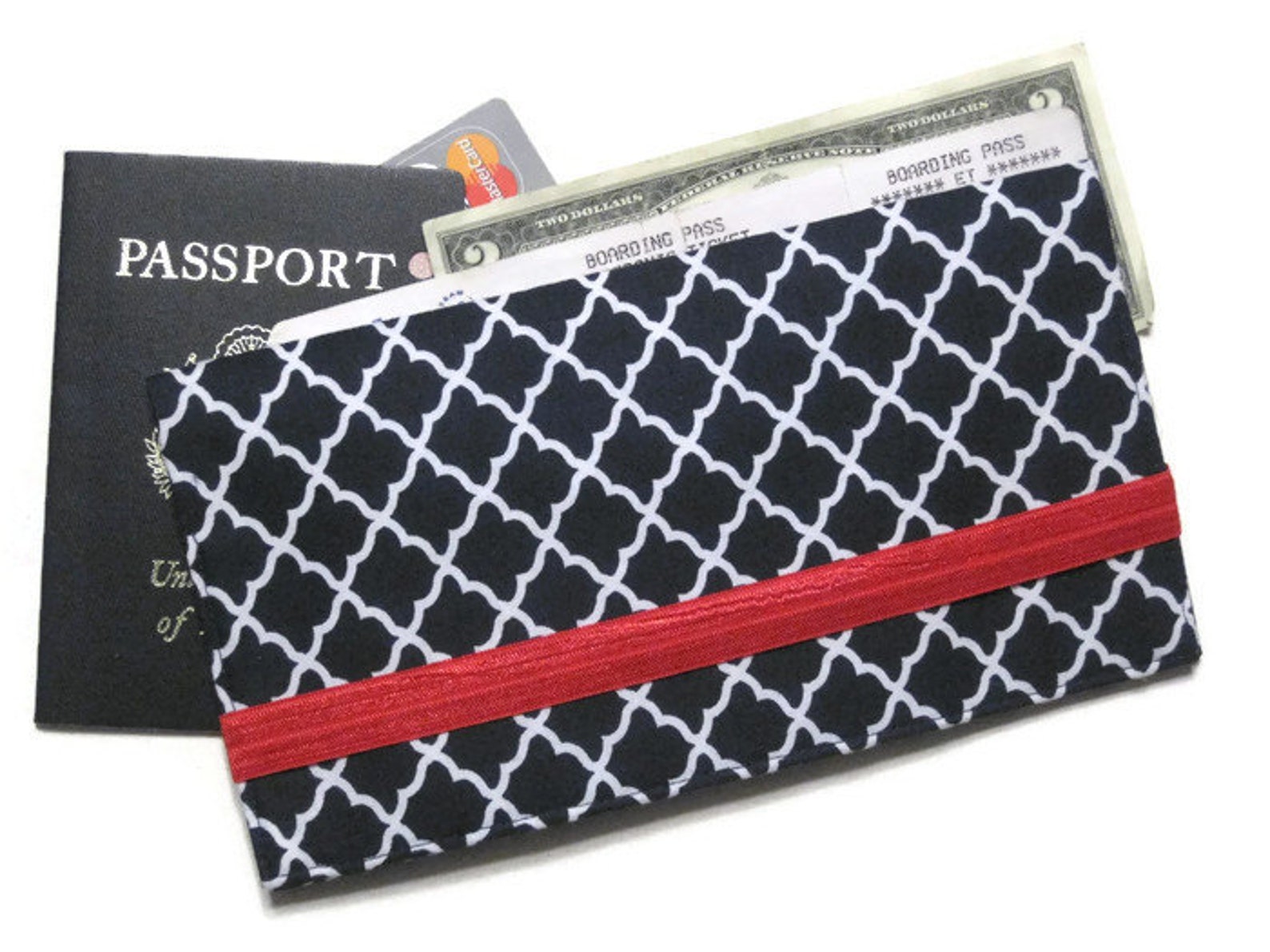 Passport Wallet & Boarding Pass Holder in Navy Blue Quatrefoil Etsy