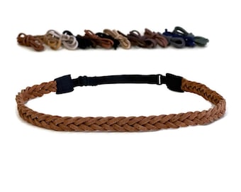 Suede Leather Braided Headband, Boho Hippie Style, Elastic Closure