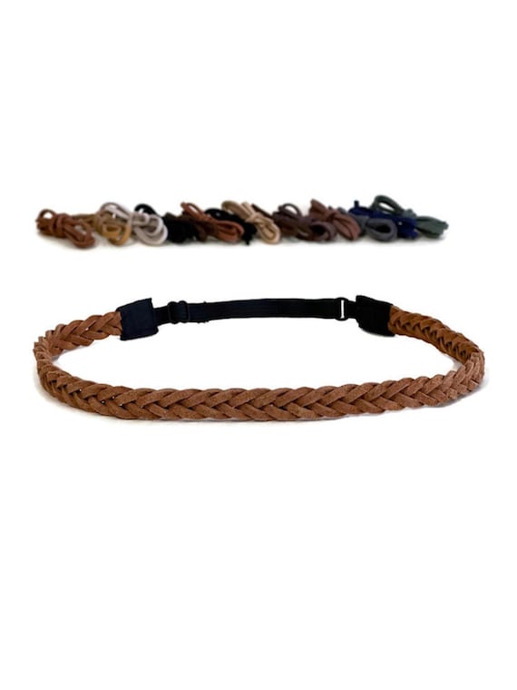Suede Leather Braided Headband, Boho Hippie Style, Elastic  display picture 1