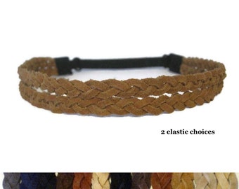 Double Strand Braided Headband in Leather or Vegan Leather / Halo Boho Hippie Headband for Women Men Toddlers in blue black gray brown tan