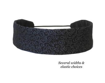 Black Swirl Headband, Adjustable No Slip Hairband