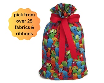 Reusable Fabric Gift Bag, Pick Your Fabric fro Drawstring Present Sack (10x12)