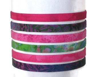 Skinny Batik Headbands for Women Men Girls in Pink Purple Green with Comfortable Elastic Back / No Pinch Thin Hairbands