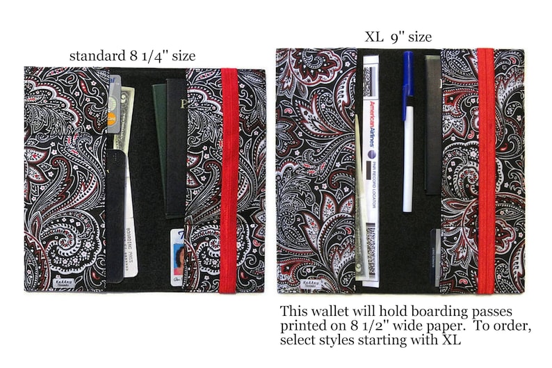 Passport Wallet and Boarding Pass Holder in Black Paisley Fabric Long Travel Document Holder for Family of 4,5,6 Women/'s Travel Gift